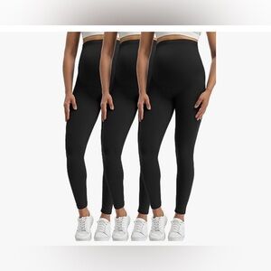 3 Pair High-Waisted Black Maternity Leggings Size Medium